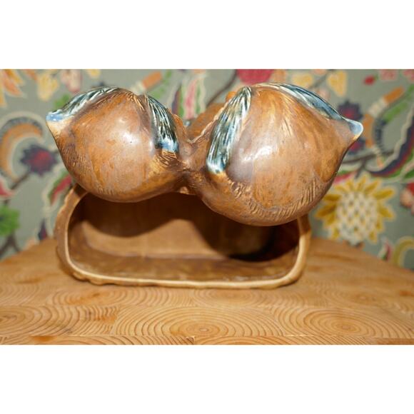 Vintage Napcoware Japan Pair of Pottery Owls Brown & Blue Planter C9238 - Picture 10 of 12